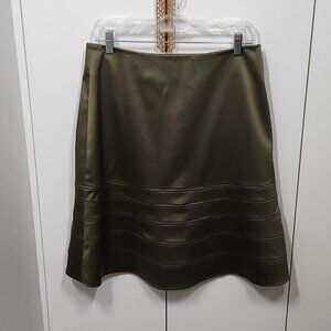 Cache Luxe A-Line Flared Hem Skirt Size 8 Olive Green